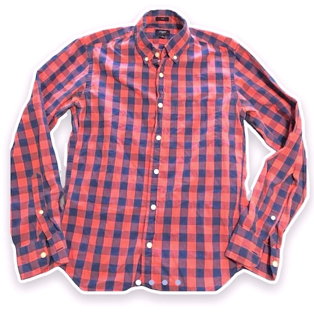 J. Crew Vibrant Pink and Blue Checkered Buttondown